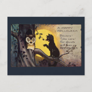 Kattvarning Ugglas Vintage Halloween vykort