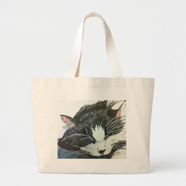 Kattvattenfärg och inked drawng jumbo tygkasse (Framsidan)