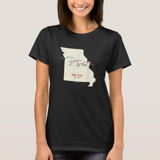 Katy Trail Route Karta T Shirt (Framsida)