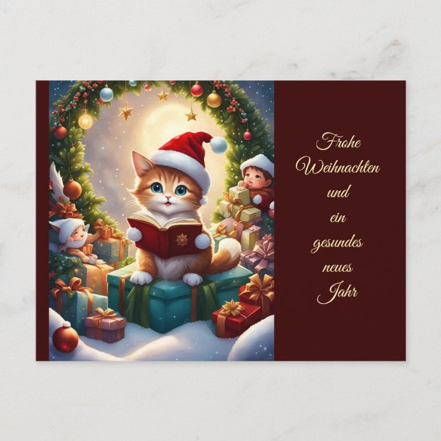 Katze als Weihnachtsmann verkleidet Vykort (Framsida)