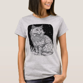 Katze bei Nacht unter magischem Sternenhimmel T Shirt