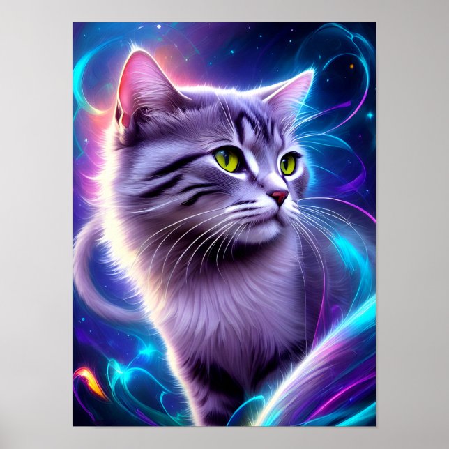 Katze , Hintergrund in dezentem Neon Farben Poster (Framsidan)