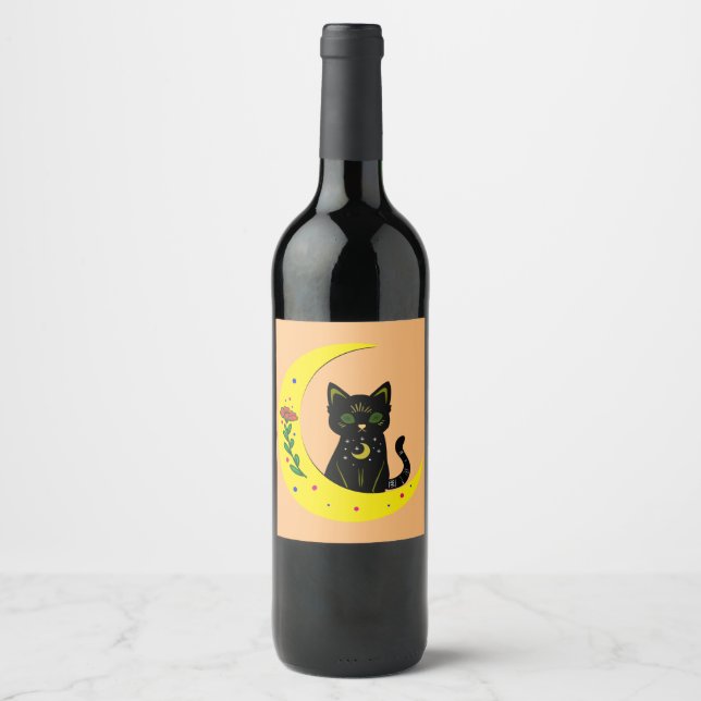 Katze im Mond Cat on moon Vinflaska Etikett (Framsida)