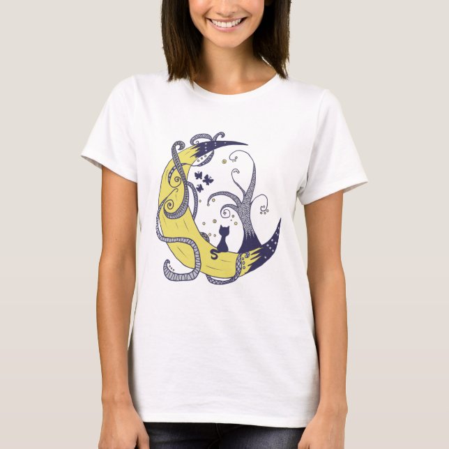 Katze im Mondshirt T Shirt (Framsida)