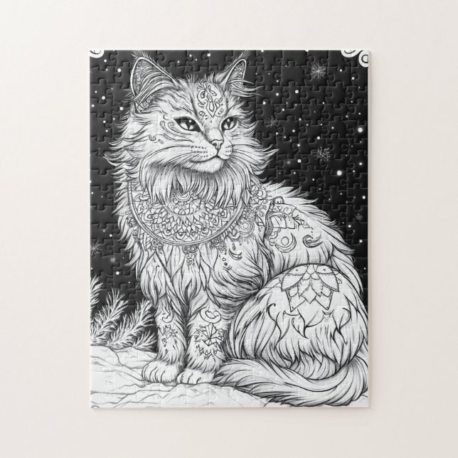 Katze Mandala unter magischem Sternenhimmel Pussel (Vertikal)