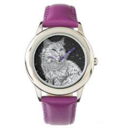 Katze mit Mandala Armbanduhr Kinder Armbandsur