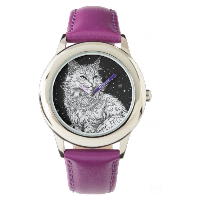 Katze mit Mandala Armbanduhr Kinder Armbandsur (Framsida)