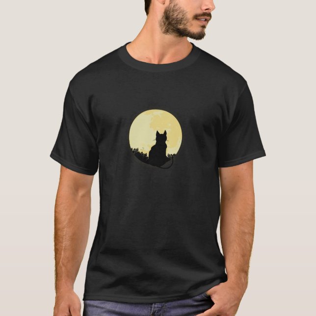 Katze schaut bei Nacht auf Vollmond T Shirt (Framsida)