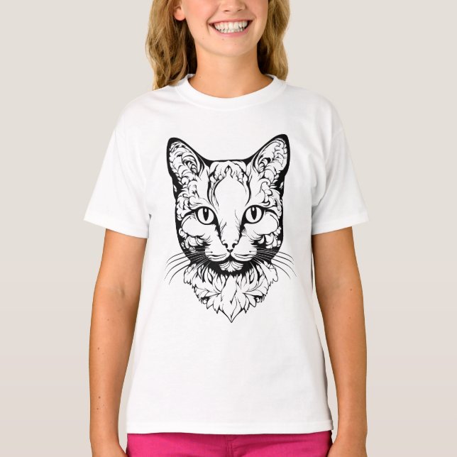 Katze - Scherenschnitt T Shirt (Framsida)