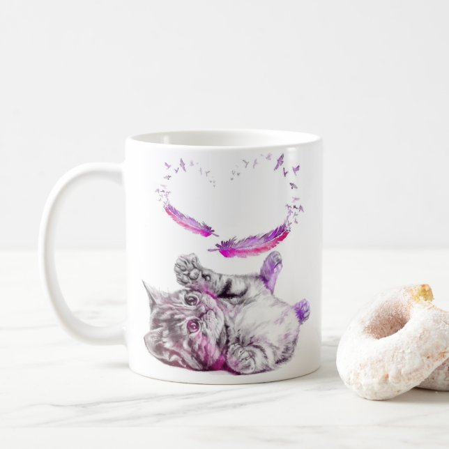 Katze Tasse Herz Feder Kaffemugg (Med munk)