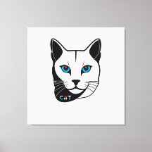 Katzen Kopf in Schwarz-Weiß Blaue Augen + Text
