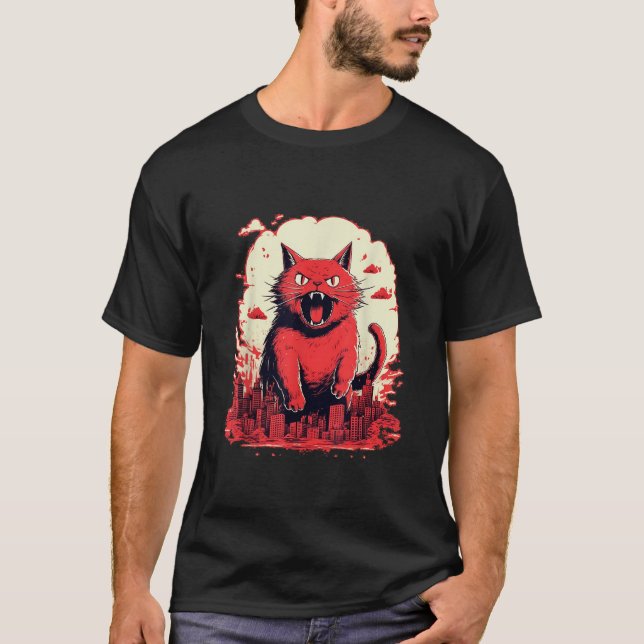 Katzilla japansk cute Cat Saker Cat Lover Cat Mamm T Shirt (Framsida)