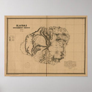 Kauai 1878, vintageHawaii karta Poster