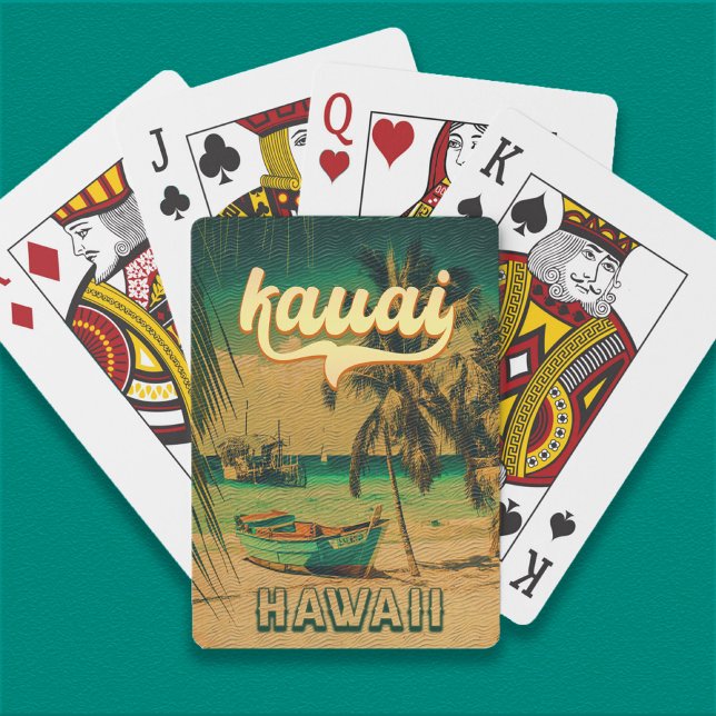 Kauai Beach Hawaii Retro Handflatan Träd 60-tal So Casinokort (Skapare uppladdad)