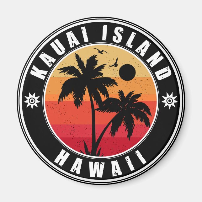 Kauai Beach Hawaii Retro Handflatan Träd 60-tal So Magnet (Framsidan)