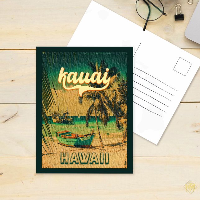 Kauai Beach Hawaii Retro Handflatan Träd 60-tal So Vykort (Skapare uppladdad)