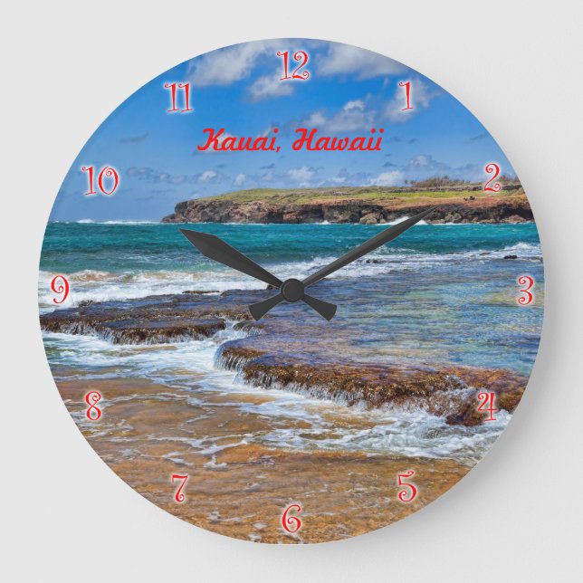 Kauai Beach Round Clock med röda siffror Stor Klocka (Framsida)