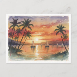 Kauai Beach Sunset watercolor Vykort
