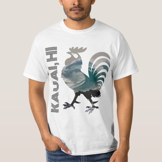 Kauai Chicken Rooster Hawaii Surf Wave  T Shirt (Framsida)