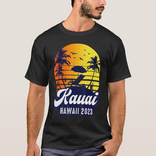 Kauai Hawaii 2023 Hawaiian Sunset Beach Retro T Shirt (Framsida)