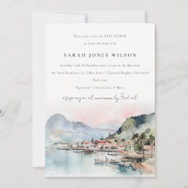 Kauai Hawaii Akvarell Landskaps Baby Shower Inbjudningar