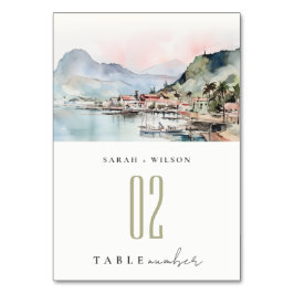 Kauai Hawaii Akvarell Landskaps Bröllop Bordsnummer