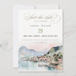 Kauai Hawaii Akvarell Landskaps Bröllop Spara Datumet