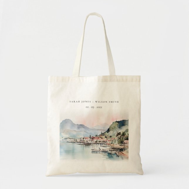 Kauai Hawaii Akvarell Landskaps Bröllop Tygkasse (Framsidan)