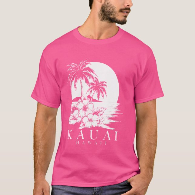 Kauai Hawaii Aloha Hawaiian Hibiscus Surfer Souven T Shirt (Framsida)