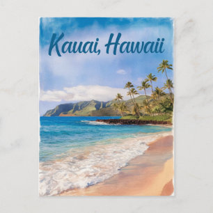 Kauai Hawaii Beach Watercolor Painting Vykort