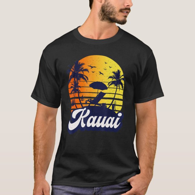 Kauai Hawaii Hawaiian Sunset Beach Retro T Shirt (Framsida)