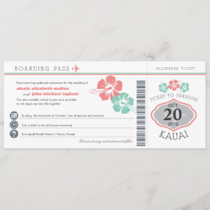 Kauai Hawaii Hibiscus Boarding Pass Bröllop Inbjudningar