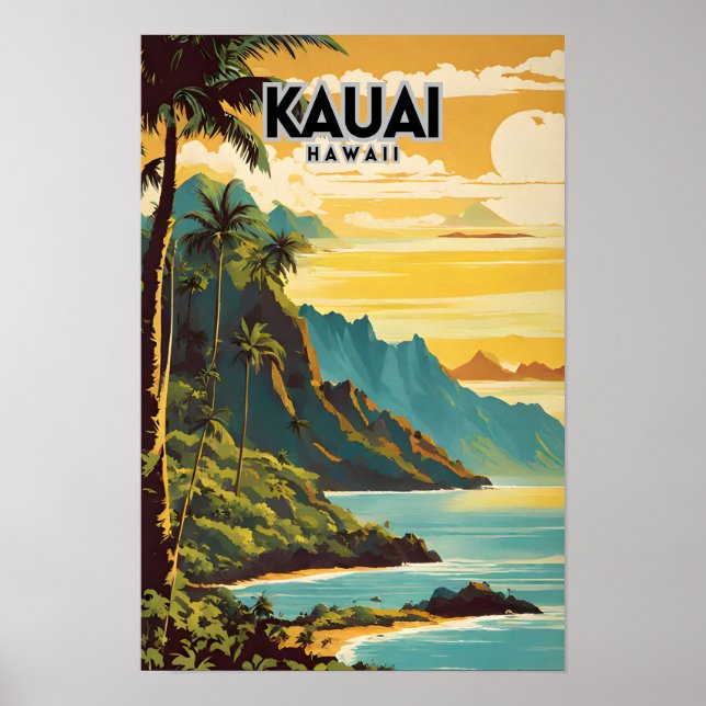 Kauai Hawaii Nostalgic Retro Travel Art Poster (Framsidan)