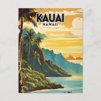 Kauai Hawaii Nostalgic Retro Travel Art Vykort