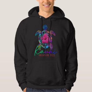 Kauai Hawaii Semester 2022 Havssköldpadda Blomma T Hoodie