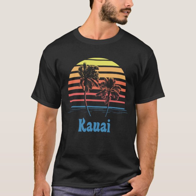 Kauai Hawaii solnedgångpalmträd T Shirt (Framsida)