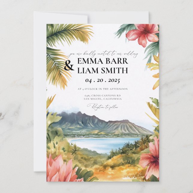 Kauai HAWAII Strand Tropisk Bröllopsinbjudan Inbjudningar (Framsida)