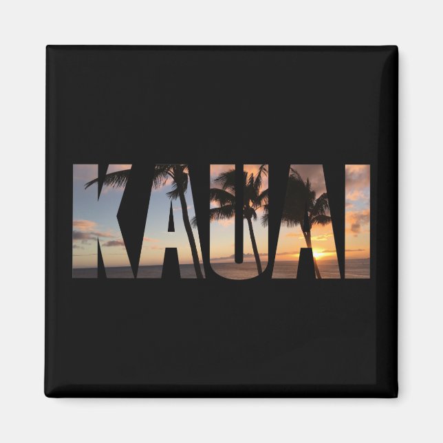 Kauai, Hawaii Sunset med Handflatan Träd Magnet (Framsidan)
