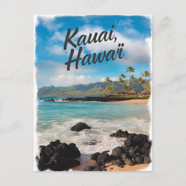 Kauai Hawaii Watercolor Painting Vykort (Framsida)