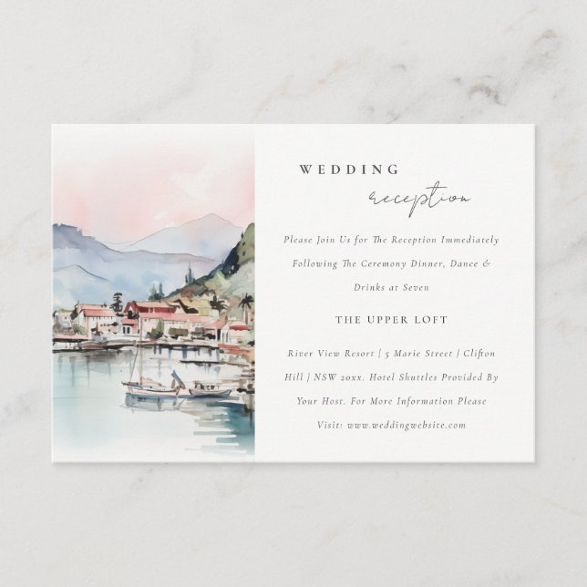 Kauai Hawaii Watercolor Scape Wedding Reception Tilläggskort (Framsida)