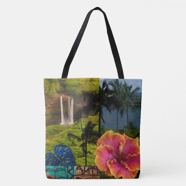 Kauai Hawaiian Collage Reversible Beach Bag Tygkasse (Framsida)
