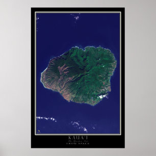 Kauai Island Hawaii från Space Satellite Karta Poster