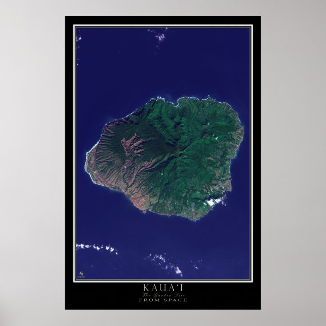 Kauai Island Hawaii från Space Satellite Karta Poster (Framsidan)