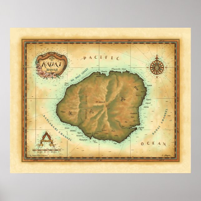 Kauai-karta-4000-dpi-cross Poster (Framsidan)