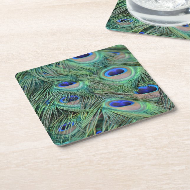 Kauai Peacock Feathers Underlägg Papper Kvadrat (Vinklad)