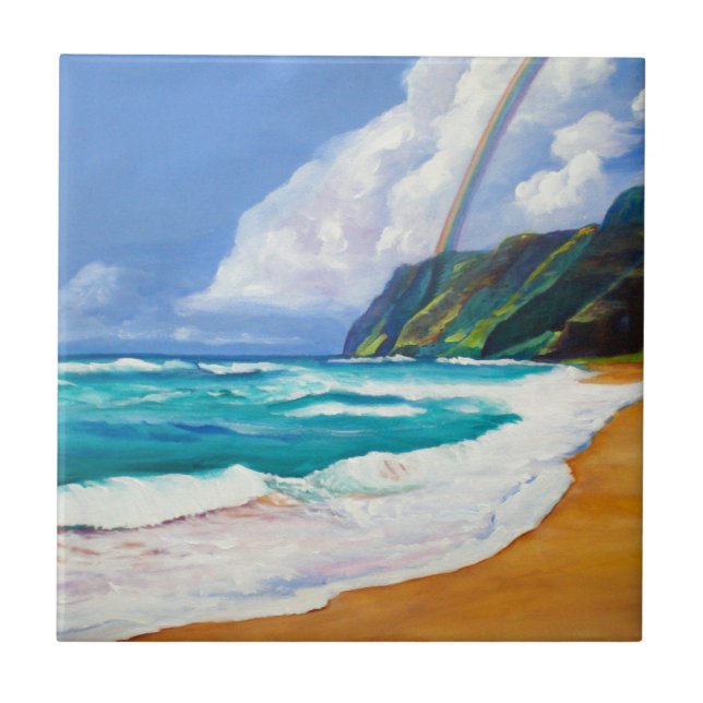Kauai Polihale Beach med Rainbow Ceramic Tile Kakelplatta (Framsidan)