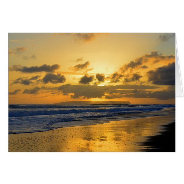 Kauai strandsolnedgång, Niihau på horisonten Hälsningskort (Framsidan Horizontal)