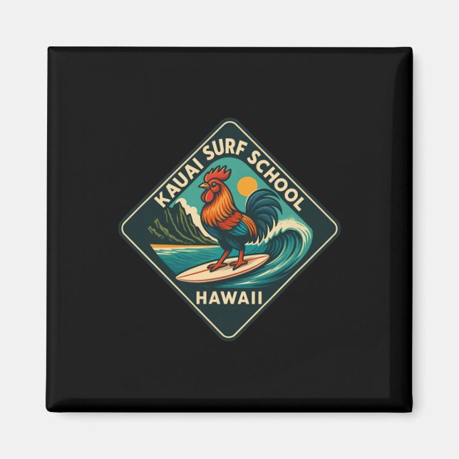 Kauai Surf Rooster Chicken  Magnet (Framsidan)