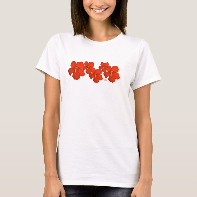 Kauai T-Shirt ~ Clusters of Red Hibiscus Flowers (Framsida)