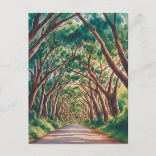 Kauai Tree Tunnel watercolor Vykort (Framsida)